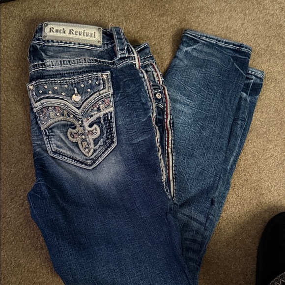 Rock Revival Denim - Rock Revival Women's Blue Skinny Jeans with Embellished Pockets